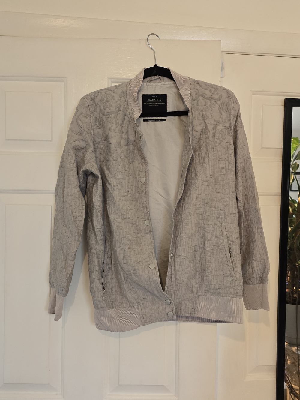 All Saints Pale Purple Gray Quilted Bomber Jacket